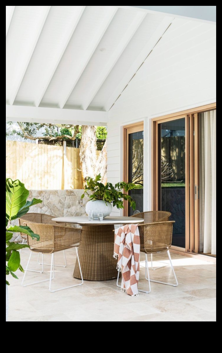 Kādi ir daži efektīvi padomi, kā izrotāt āra ēdamzonu ar piekrastes noskaņu?