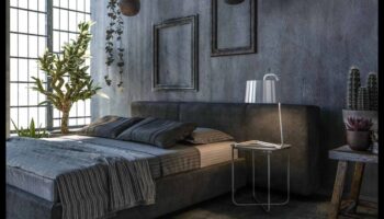 Industriāli elegantas guļamistabas dekoru idejas